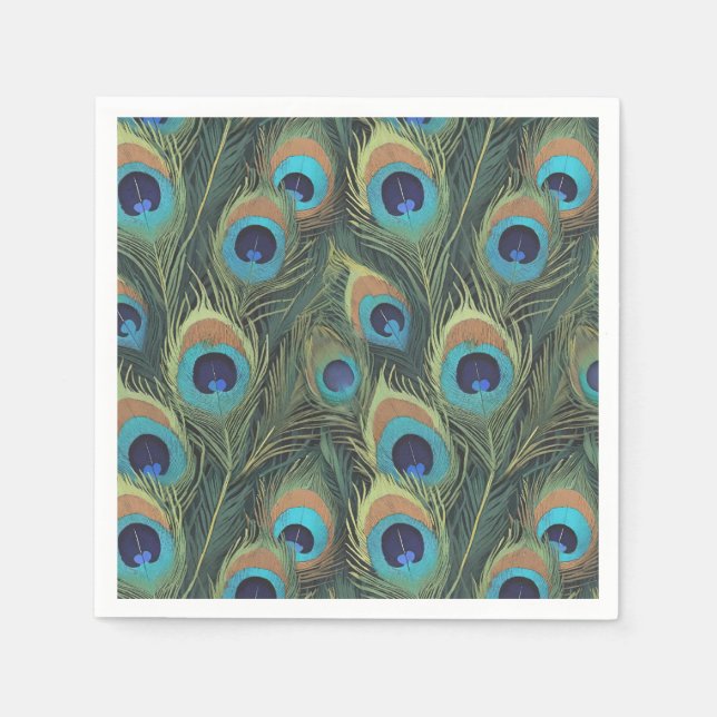 Guardanapo De Papel Penas de Pavão Vibrantes (Frente)