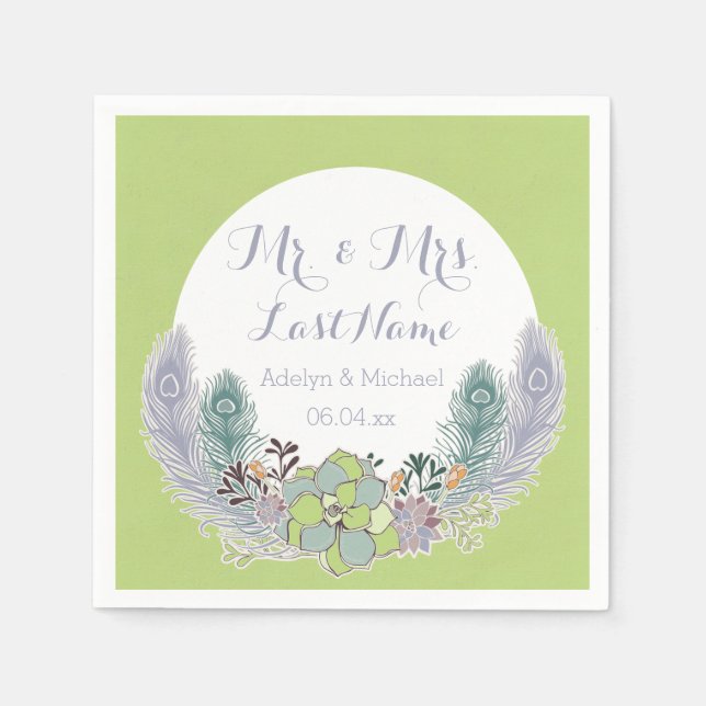 Guardanapo De Papel Penas de Peacock Papel de Casamento Napkins (Frente)