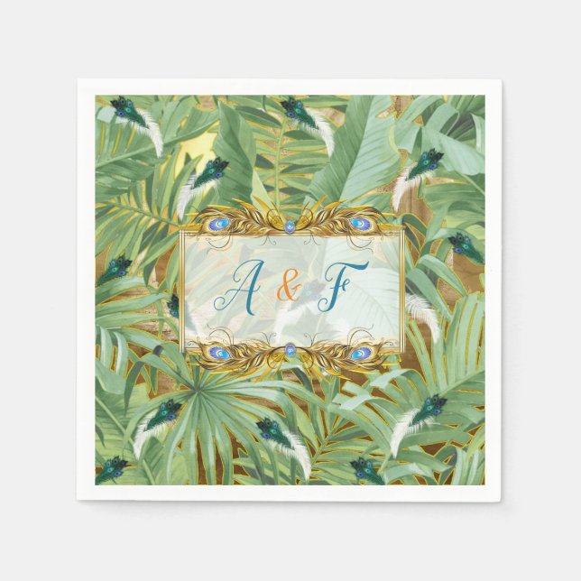 Guardanapo De Papel Penas de Peacock Reais ouros (Frente)