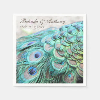 Guardanapo De Papel Penas de Peacock Teal Elegante Personalizadas