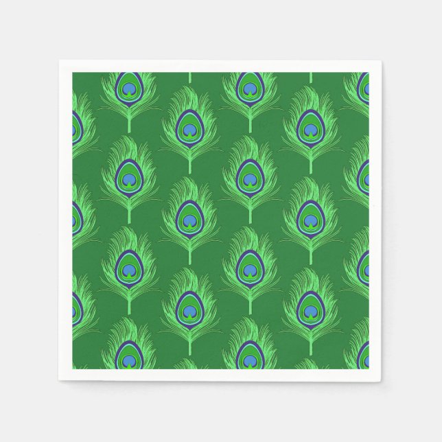 Guardanapo De Papel Penas de Peacock, Verde limão no Emerald Green (Frente)