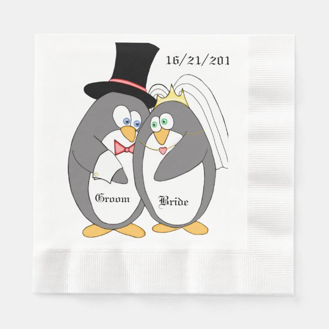 Guardanapo De Papel Penguin Love Personalised Wedkins (Frente)