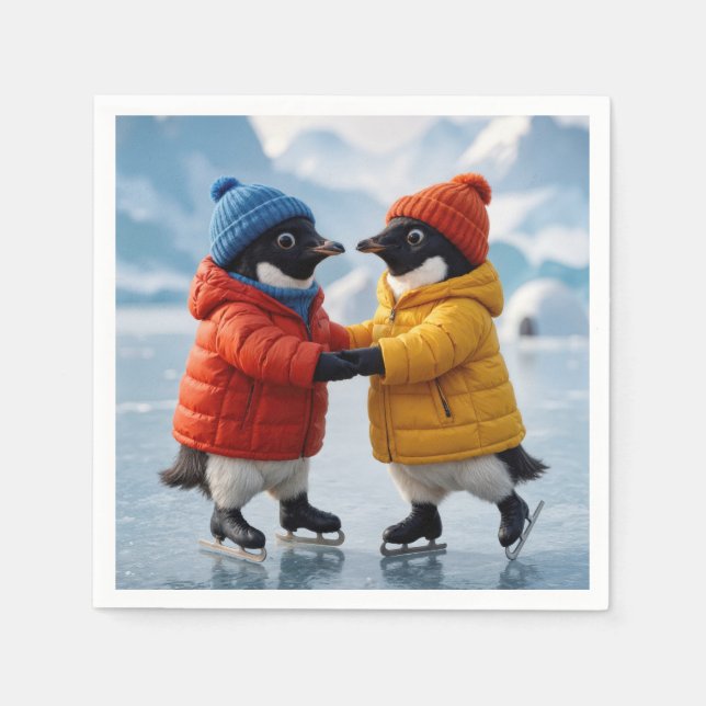 Guardanapo De Papel Penguins Ice Skating  (Frente)