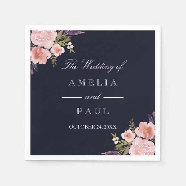 Guardanapo De Papel Peões de Aquarela Rosa-marinho Casamento Napkin (Frente)