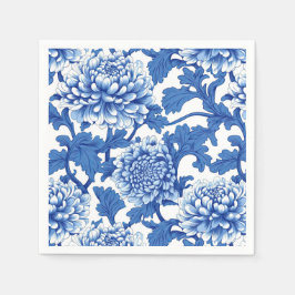 Guardanapo De Papel Peônia Azul e Branco Chinoiserie Floral