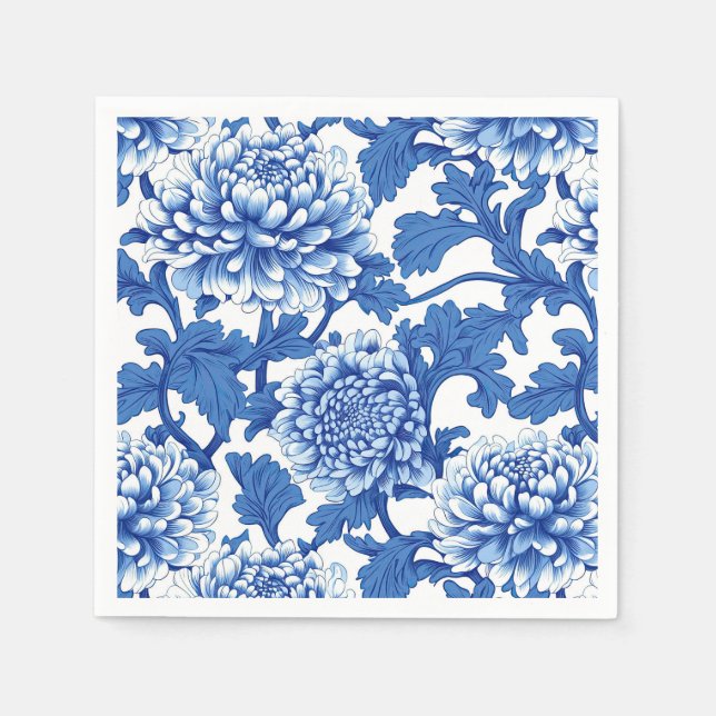 Guardanapo De Papel Peônia Azul e Branco Chinoiserie Floral (Frente)
