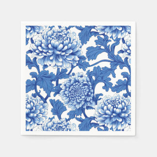 Guardanapo De Papel Peônia Floral Chinesa Azul e Branco