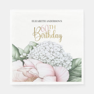 Guardanapo De Papel Peônia Floral Rosa Corado Aniversário de 60 anos