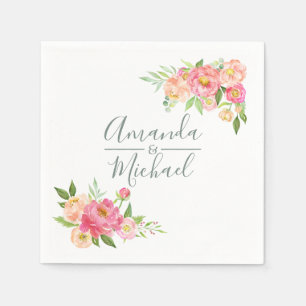 Guardanapo De Papel Peônias de aquarela do Casamento da primavera