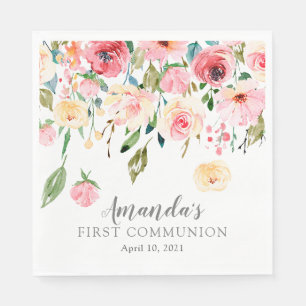 Guardanapo De Papel Peonies Rosa Floral Primeira Comunhão