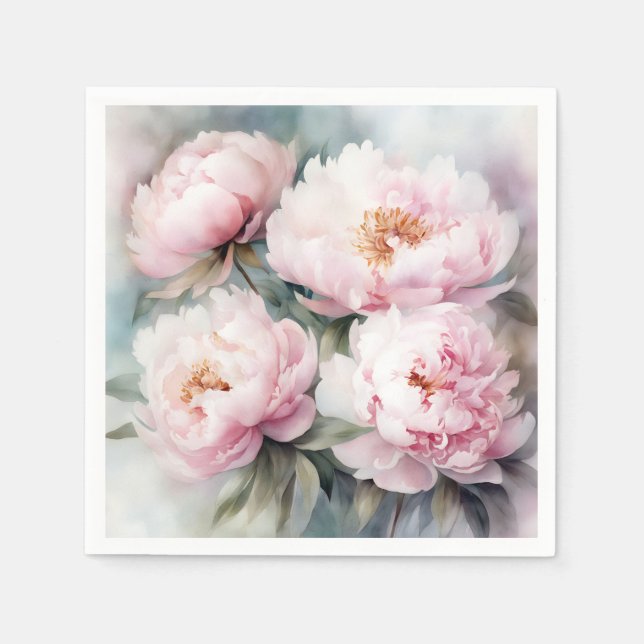 Guardanapo De Papel Peonies Sonha Flores Aquarela (Frente)