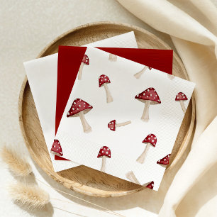 Guardanapo De Papel Pequena Cara de Madeira Aquarela Cogumelo Vermelho