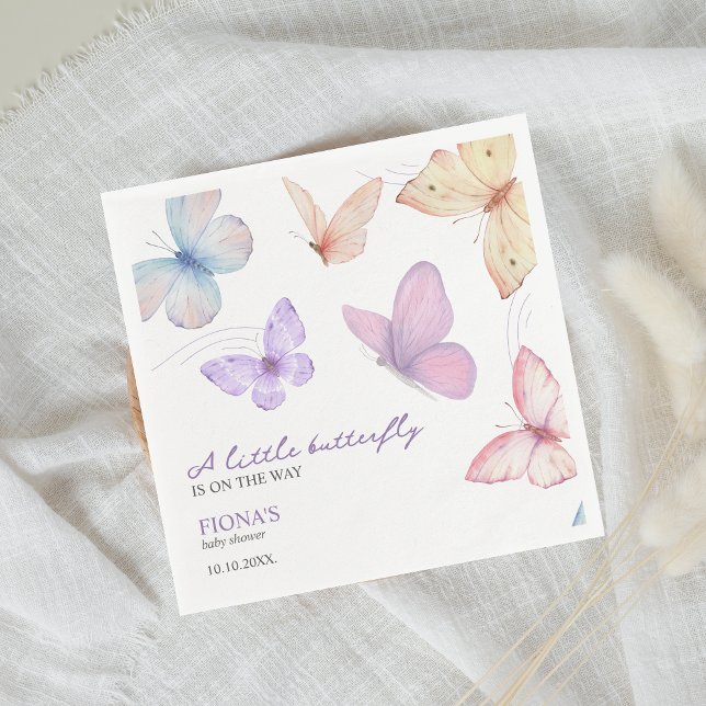 Guardanapo De Papel Pequena Chá de fraldas de borboleta (A little butterfly is on the way girl baby shower personalized napkins)