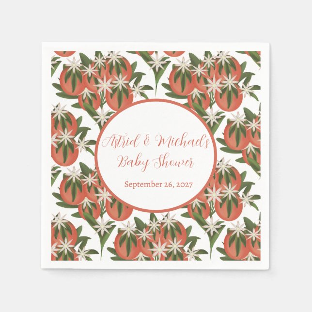 Guardanapo De Papel Pequena Cutie Clementine | Chá de fraldas Citrus (Frente)