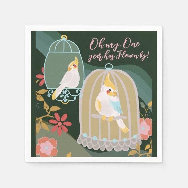 Guardanapo De Papel Pequena Rainbow Green Girl Primeiro Aniversário (Frente)