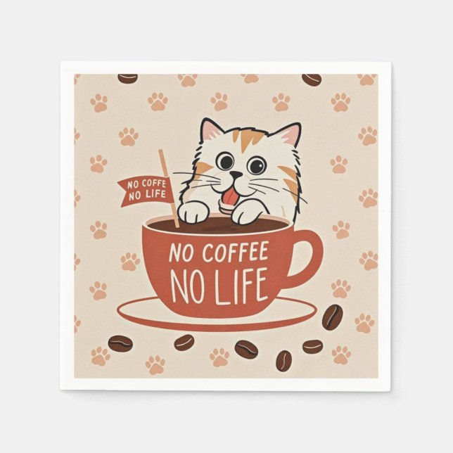 Guardanapo De Papel Pequenas pegadas de gato e poster de grãos de café (Frente)