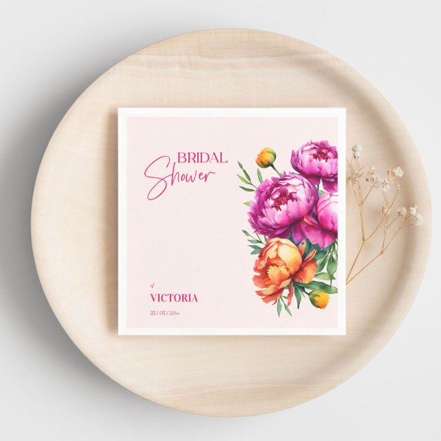 Guardanapo De Papel Pequênias peônias rosa magenta elegantes para chá  (Pink magenta peach peonies elegant bridal shower custom template napkins personalized tableware)