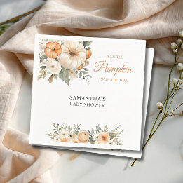 Guardanapo De Papel Pequeno Abóbora Laranja Floral Branco Chás de Bebê