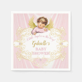 Guardanapo De Papel Pequeno Anjo a Caminho Asa de Menina Rosa Dourado