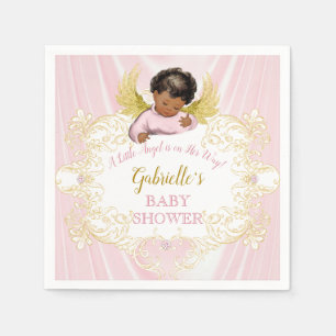 Guardanapo De Papel Pequeno Anjo Rosa Ouro Menina Afro-Americana
