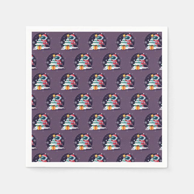 Guardanapo De Papel Pequeno Astronauta Decorando Árvore de Natal (Frente)