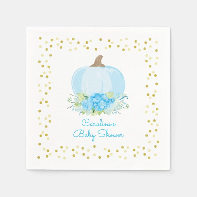 Guardanapo De Papel Pequeno Chá de fraldas de Abóbora Aquarela Azul Do (Frente)