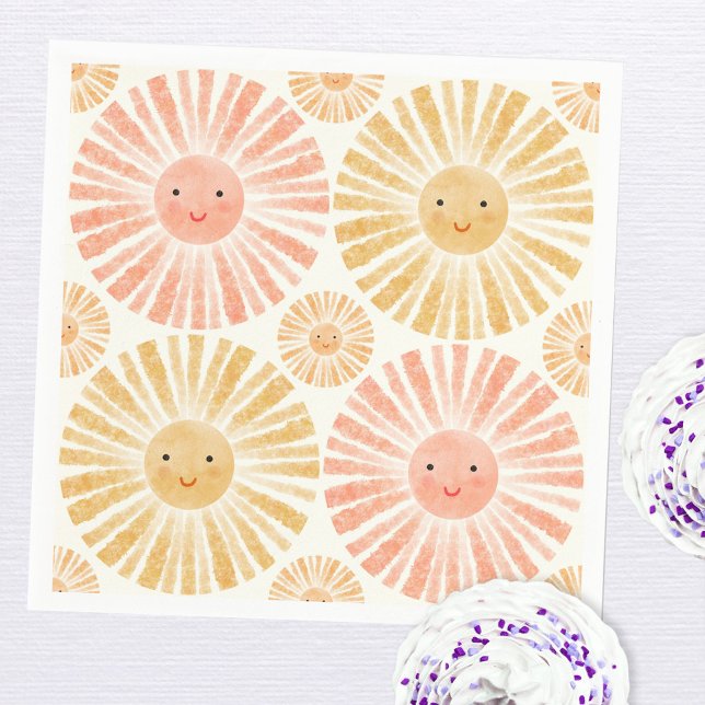 Guardanapo De Papel Pequeno Chá de fraldas de Aquarela (Little ray of sunshine watercolor pattern baby shower party paper napkin)