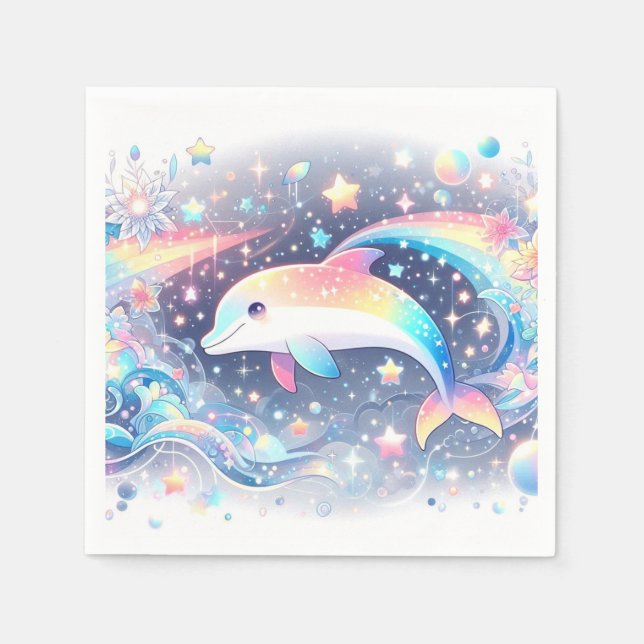 Guardanapo De Papel Pequeno Chá de fraldas de golfinho encantado (Frente)