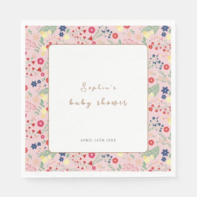 Guardanapo De Papel Pequeno Chá de fraldas de Moldura Rosa (Frente)