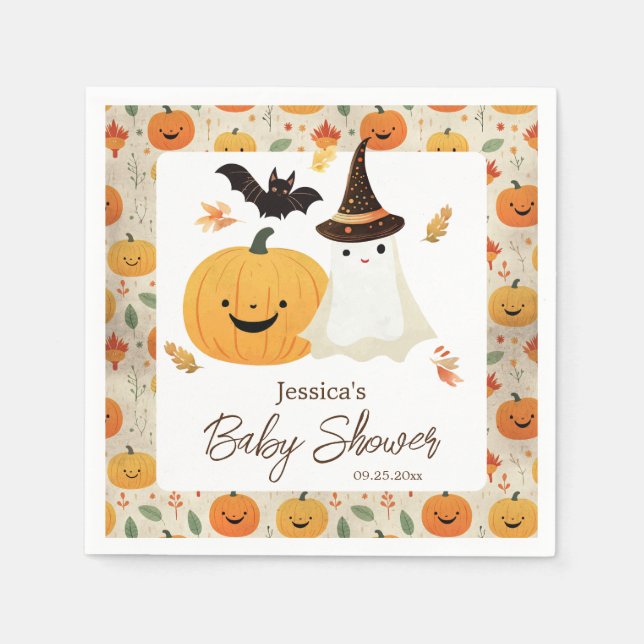 Guardanapo De Papel Pequeno Chá de fraldas de Padrão Boo Halloween (Frente)