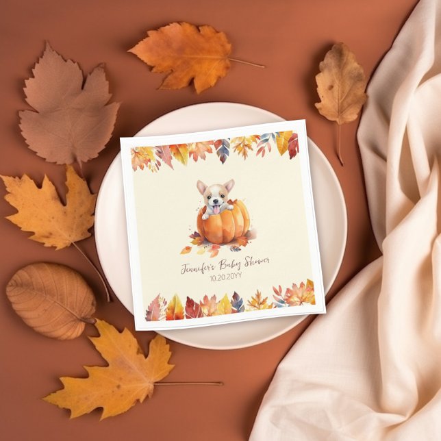 Guardanapo De Papel Pequeno Chá de fraldas de Pumpkin (Pumpkin Puppy Baby Shower Napkins)