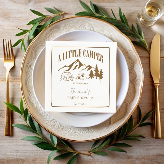 Guardanapo De Papel Pequeno chá de fraldas de vídeo personalizado (Little camper boho baby shower personalized napkins template mountain adventure monogrammed napkins)