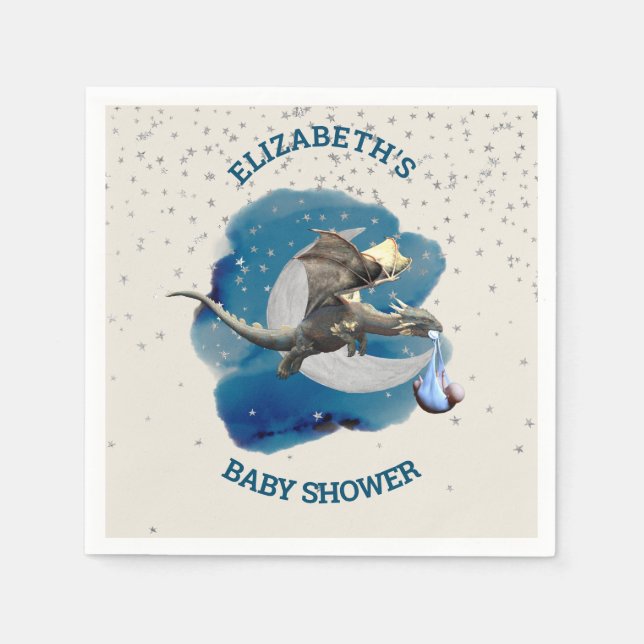 Guardanapo De Papel Pequeno Dragão Chá de fraldas Silver Star (Frente)