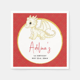 Guardanapo De Papel Pequeno Dragão Dourado, primeiro aniversario Verm