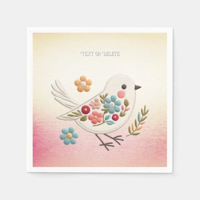 Guardanapo De Papel Pequeno Pássaro Branco Froral Napkins (Frente)