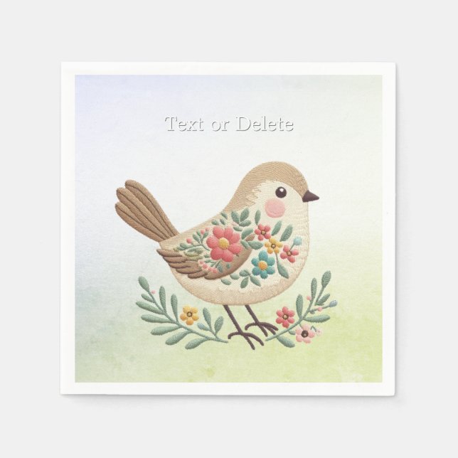 Guardanapo De Papel Pequeno Pássaro Floral Dourado Napkins (Frente)