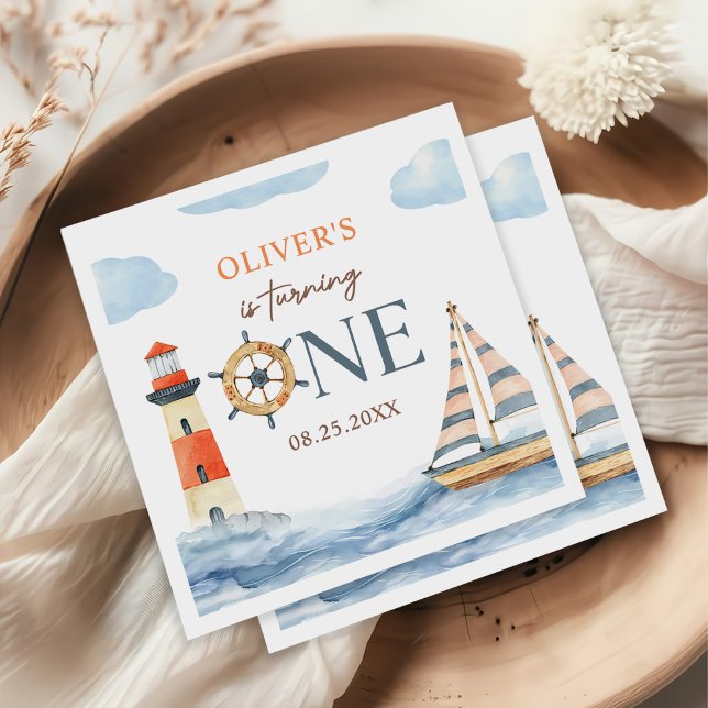 Guardanapo De Papel Pequeno primeiro aniversario Náutico de Pastel Azu (Criador carregado)