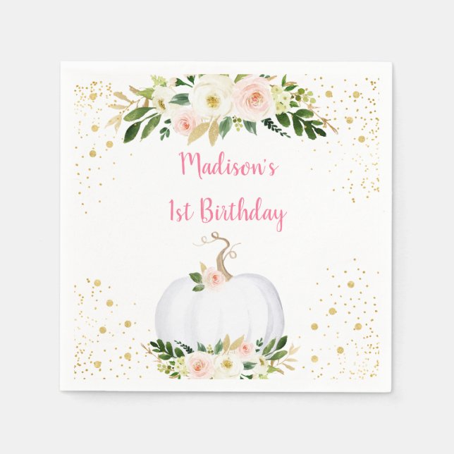 Guardanapo De Papel Pequeno Pumpkin Rosa Dourado Aniversário (Frente)