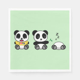 Guardanapo De Papel Pequenos Pandas Bonitos em Verde