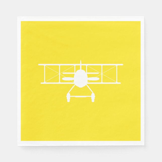 Guardanapo De Papel Perfil do Biplano Branco em Fundo Amarelo (Frente)