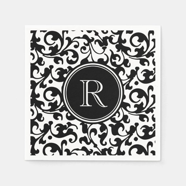 Guardanapo De Papel Pergaminho preto e branco Elegante, com rolagem de (Frente)