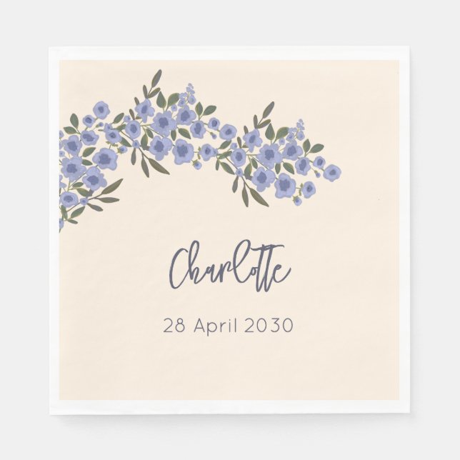 Guardanapo De Papel Periwinkle Floral Blooms Modern Nome Personalizado (Frente)