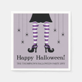 Guardanapo De Papel Pernas de Bruxa Roxa E Aranhas Feliz Halloween