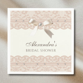 Guardanapo De Papel Pérolas de Marfim Antigas com Laço de Cetim para C