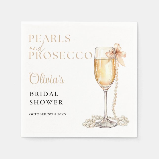 Guardanapo De Papel Pérolas E Prosecco Elegante Chá De Noiva (Frente)
