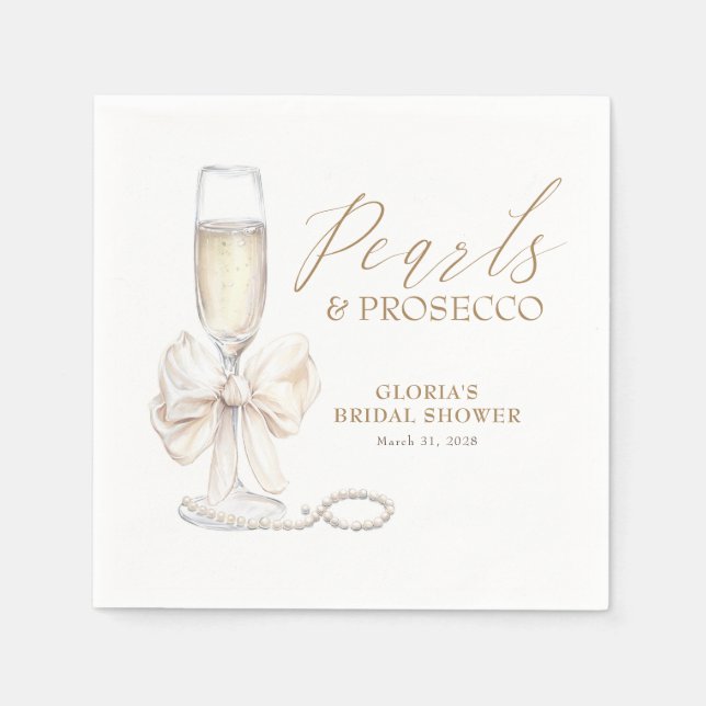 Guardanapo De Papel Pérolas & Prosecco Chá de Noiva Laço Branco  (Frente)