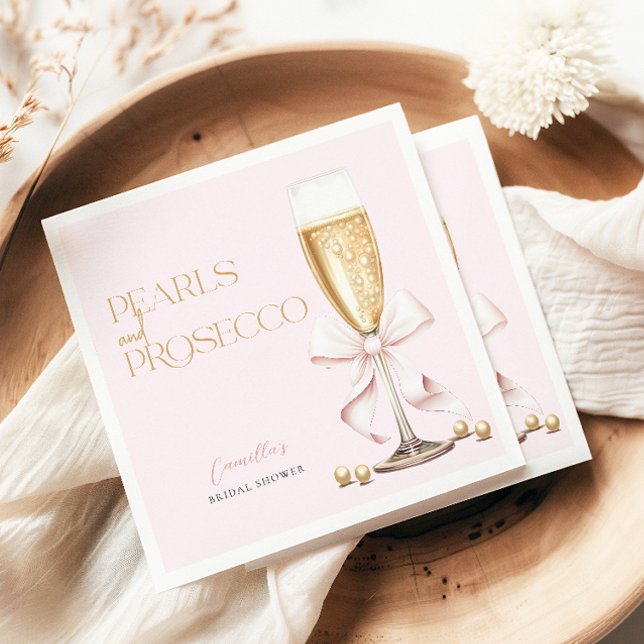Guardanapo De Papel Pérolas Rosa & Brinde de Prosecco para Chá de Noiv (Criador carregado)