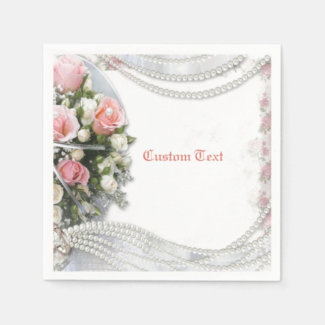 Guardanapo De Papel Pérolas & Rosas Elegantes & Românticas Personaliza (Frente)