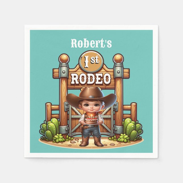 Guardanapo De Papel Personalização de Aniversário do Primeiro Rodeo Oc (Frente)