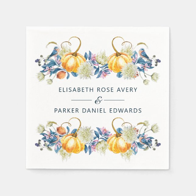 Guardanapo De Papel Personalização de Casamento de Abóbora de Queda (Frente)